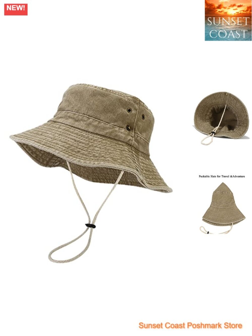 Unisex Cotton Boonie Bucket Hat Wide Brim Chin Strap Summer Fishing Sun Hat
